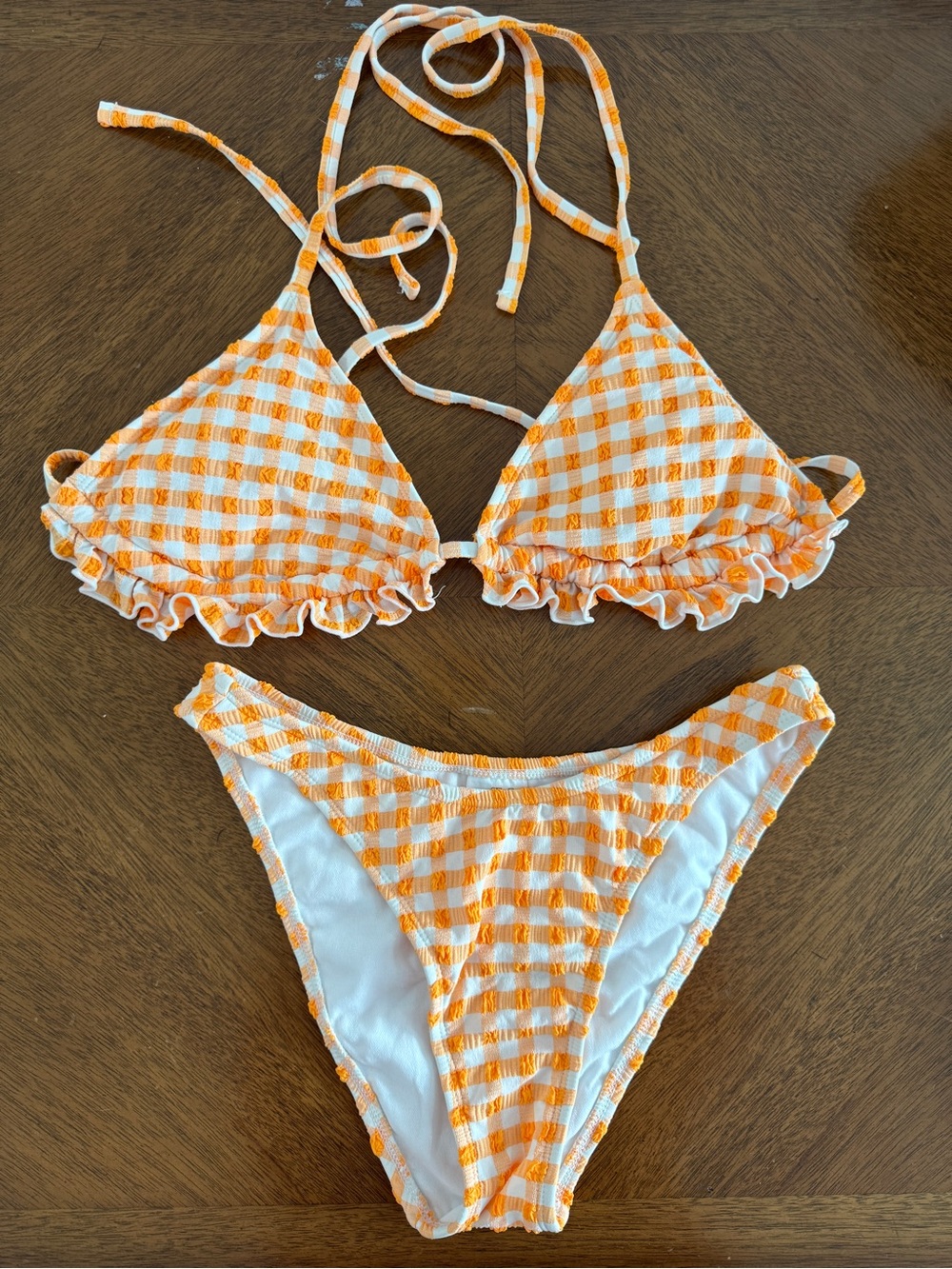 🤍🧡Wild Fable Orange Gingham Ruffle Bikini Set EUC Size XS 🧡🤍